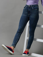 Women's Navy Blue Solid Skinny Fit Denim Jeans-GZ-5287-Navyblue