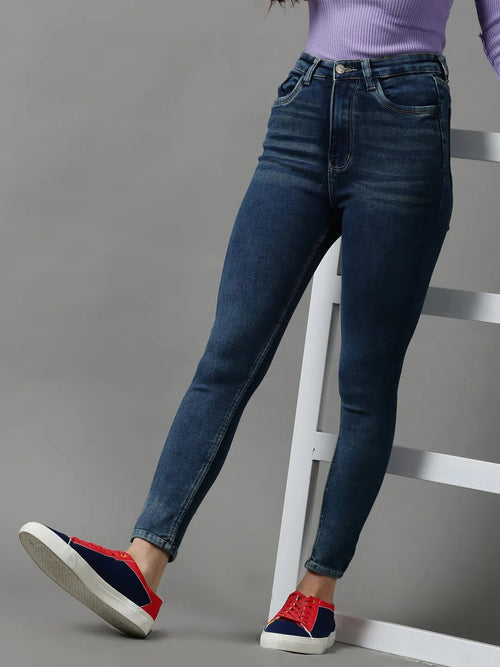 Women's Navy Blue Solid Skinny Fit Denim Jeans-GZ-5287-Navyblue