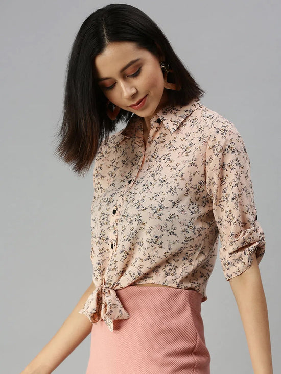 Women's Pink Printed Tops-AE-3330185-Peach