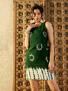 Kurta Neck Mini Dress with Side Pockets in Green Tie & Dye-TP0552TD19