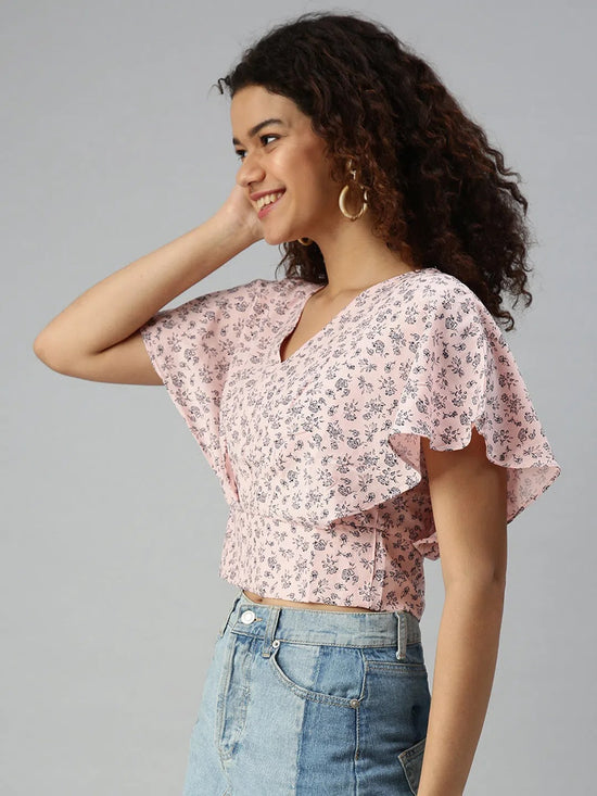 Women's Printed Peach Top-AE-10180-Peachnavyblue