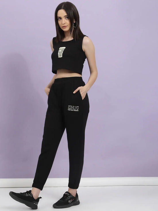 Rigo Printed Scoop Neck Crop Top & Joggers Co-Ord Set-WTRKST1027-L