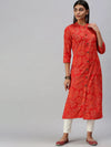 Women's Orange Printed Straight Kurta-CR1434-Orange