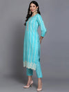 Ahika Women Turquoise Blue Rayon Printed Straight Kurta Pant Set