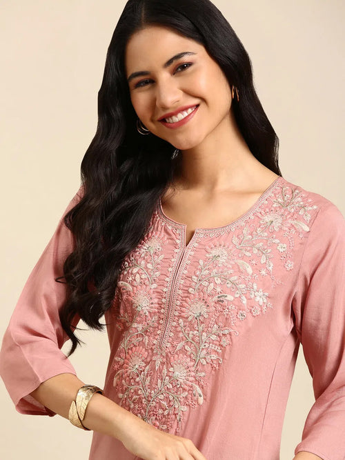 Women's Purple Solid Straight Kurta-NJ-3427442-Mauve