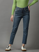 Women's Blue Solid Slim Fit Denim Jeans-GZ-5174-3-Blue