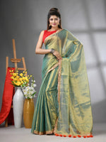 Pistachio Green Shimmer Tissue Saree With Gota Patti Borders-MA62TIS33990014