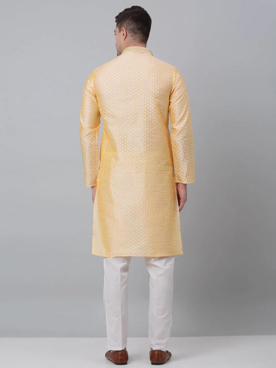 Men's Golden Collar Embroidered Kurta with Pyjama.-JOKP-P-5002Golden