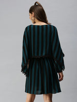 Women's Black Striped Kaftan Dress-SP-5846-Blackgreen