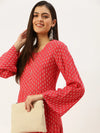 Women's Pink Printed A-Line Kurtas-AT-528-Pink