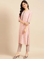 Women's Pink Printed Kurta Set-SKC-3339-Pink