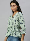 Women Green Printed Peplum Top-AE-10223-Greennavyblue