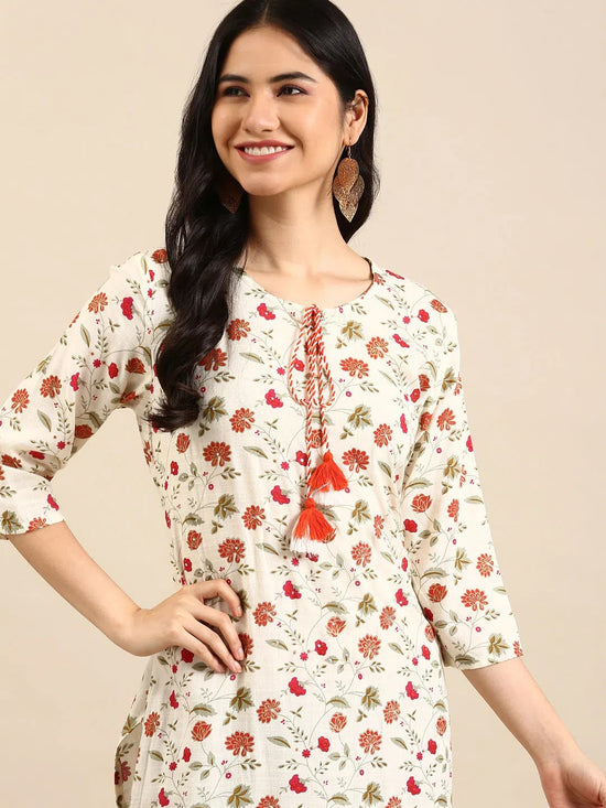 Women's Cream Printed Straight Kurta-BGE-013-2-Cream