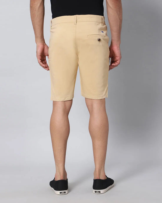 Solid Stretchable Shorts with 3 pockets-Beige