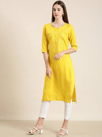 Women Yellow Solid Straight Kurta-NJ-3709228-Yellow