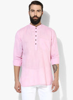 Hangup Men Slim Solid Men's Indian Wear-BabyPinkKurta