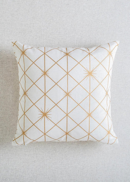 Stardust Printed 100% cotton geometric mettalic print cushion cover for sofa - White-230458093