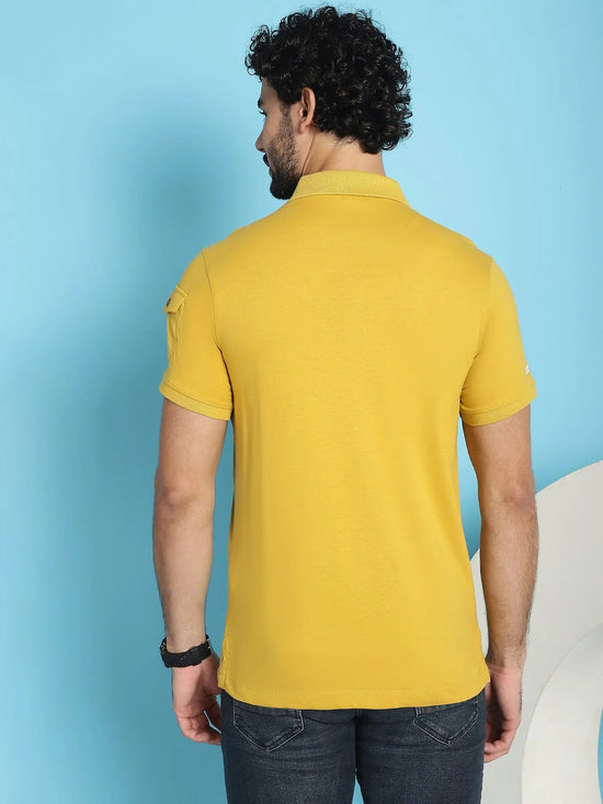 Venitian Men Double Mercerised 3 Pocket Cargo Yellow Polo Neck T-Shirt for Men