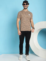 Venitian Men All Over Printed Peanut Cotton Polo Neck T-Shirt