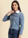 Women's Blue Solid Denim Jacket-LT-JKT-0105461-Blue