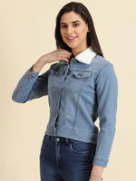 Women's Blue Solid Denim Jacket-LT-JKT-0105461-Blue