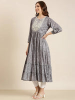 Women Grey Floral Anarkali Kurta-BC-CK-982-Grey