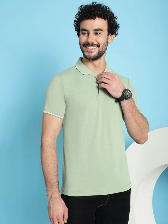 Venitian Men  Pique Matty Cotton Mint 2 Zipper Pocket Polo Neck T-Shirt