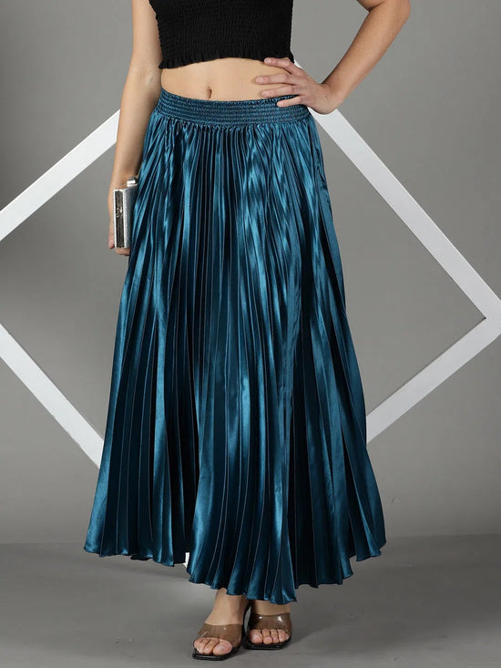 Women's Teal Solid Flared Skirt-AE-10347-Teal