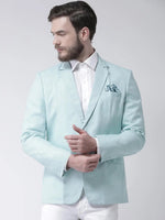 Hangup Men Standard Solid Men Formalwear-Aqua1LinenBlazer