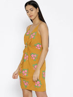 Front twist strap printed dress in Mustard