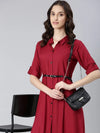 Women Maroon Solid Shirt Dress-DF-1508-Maroon