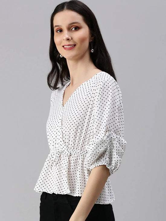 Women's White Polka Dots Top-SH-7162-White