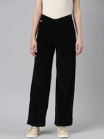 Women Black Solid Parallel Trouser-IM-10633-Black