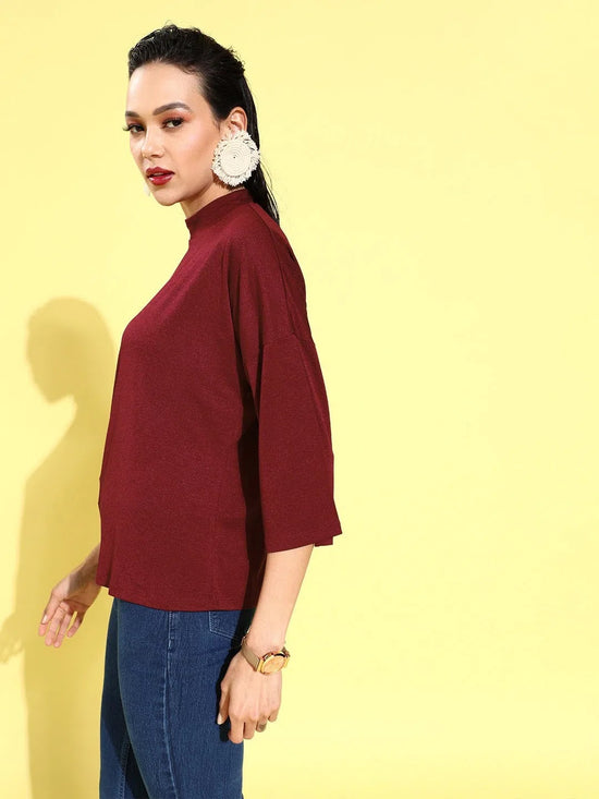 Veni Vidi Vici Maroon Drop Shoulder Boxy Top