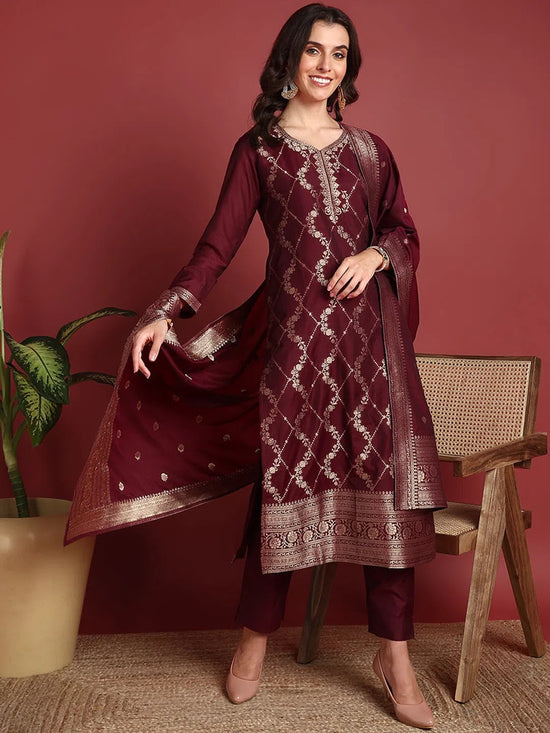 Ahika Polyester Ethnic motifs Maroon Indian Ethnic-PKSKD2402_XS