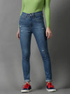 Women's Blue Solid Slim Fit Denim Jeans-GZ-5214-4-Blue