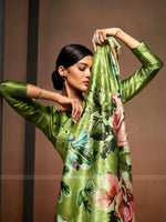 Avanshee Women's Latest Bollywood Floral Printed Satin Saree With Unstiched Blouse-AVN-8090-GREEN