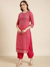 Women Straight Pink Geometric Kurta and Patiala Set Comes With Dupatta and Potli Bag-GW-4470-Pink