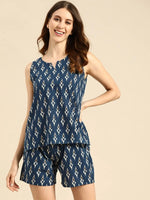 Kurti with Shorts Set in Blue Ikkat Print