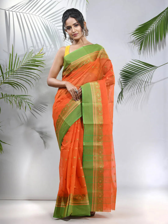 Orange Pure Cotton Tant Saree With Woven Designs-MA51TT43480109