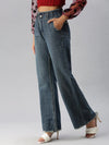 Women's Blue Solid Wide Leg Denim Jeans-GZ-5064B-Blue