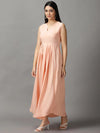 Women's Peach Solid Fit and Flare Dress-AE-15750-Peach