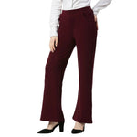 Smarty Pants Women's Cotton Lycra Bell Bottom Wine Formal Trouser