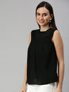 Women's Black Solid Tops-ON-257-Black