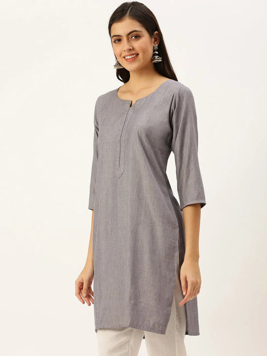 Women's Grey Embellished Straight Kurtas-SKC-2010-Grey