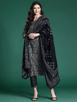 Indo Era Black Printed Straight Kurta Trousers With Dupatta set