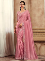 Saree Mall Women's Satin  Pink Embellished Designer Saree With Blouse Piece-SRVATN7909