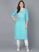 Ahika Women Blue Cotton Embroidered Straight Kurta Pant Set-VKSET1289_XS