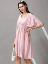 Women's Pink Solid Fit and Flare Dress-AE-15776-Pink