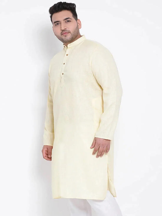 Hangup Men Standard Solid Men's Indian Wear-Lemon_Linen_OnlyLongKurta